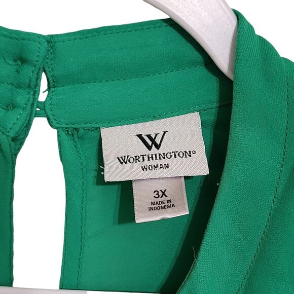 Worthington Kelly green thin lightweight long sleeve button up top 3X - Picture 4 of 4